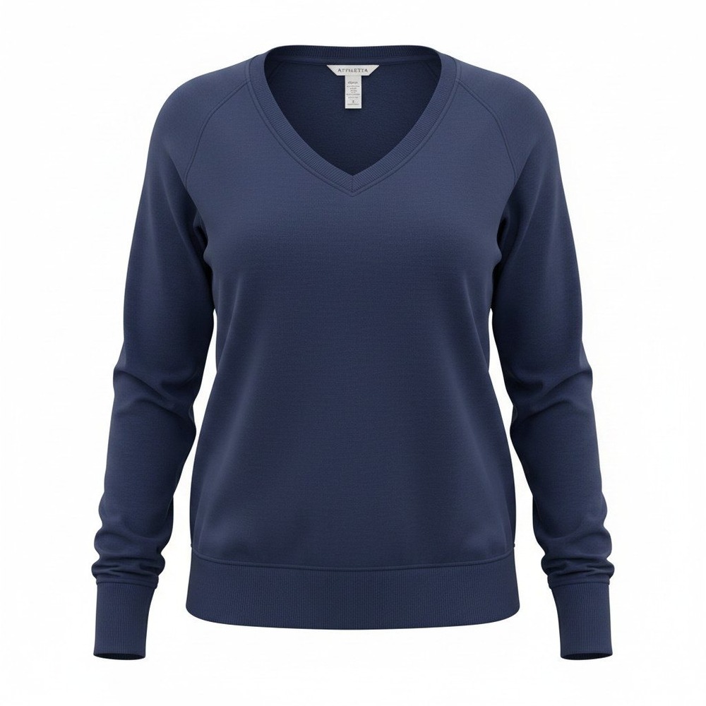 Athleta Sunrise V-Neck Sweatshirt Womens Small Navy Blue Long Sleeve Thumbholes